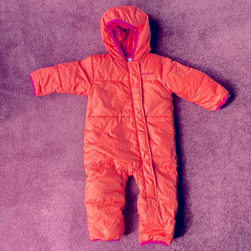 Columbia 12-18 month, fleece lined, snowsuit, pink